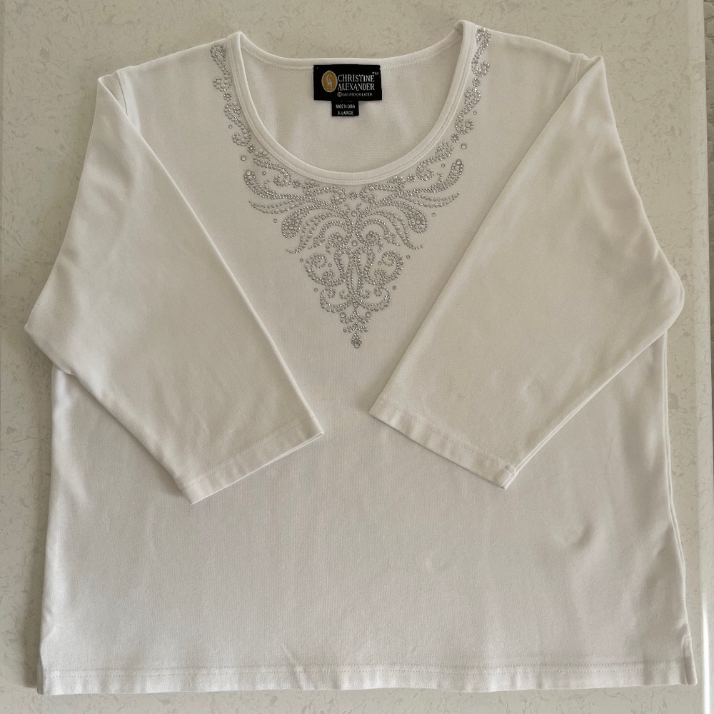 Christine Alexander, Swarovski Crystals Top. White, size XL.